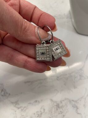 D&G Silver Square Crystal Hoop Earrings